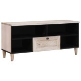 Cumpara ieftin Cabinet TV cu sertar Alb 105 x 33 x 46 cm Lemn masiv de mango