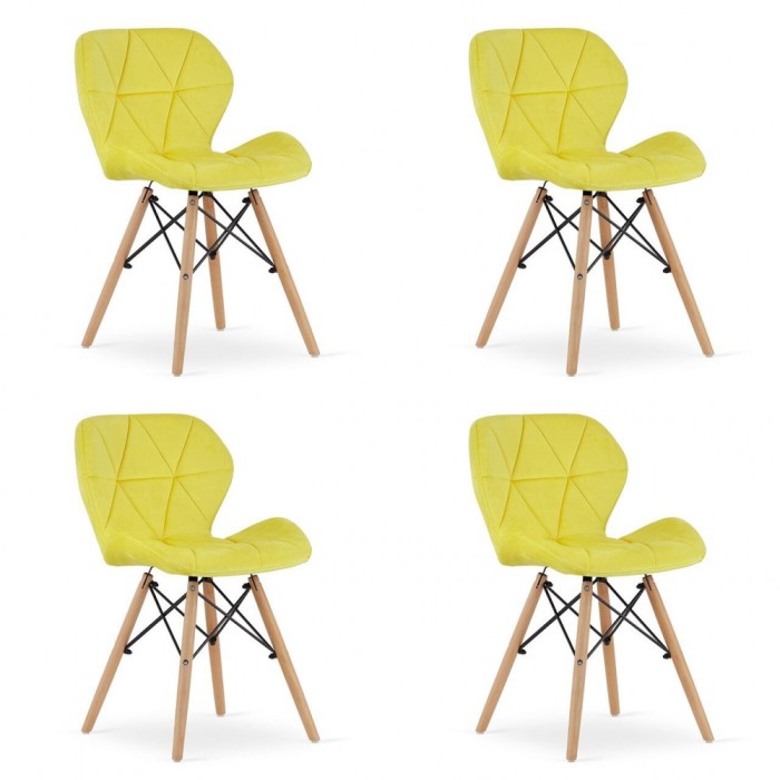 Set 4 scaune stil scandinav, Artool, Lago, catifea, lemn, galben, 48x52.5x74 cm
