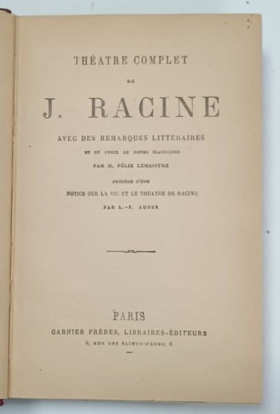 THEATRE COMPLET de J. RACINE , CCA. 1900