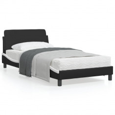 Cadru de pat cu tablie negru si alb 100x200cm piele artificiala foto