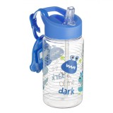 Sticlă de Apă, Pop Up, Model Dinozaur, M&acirc;ner Inelar, Capacitate 440ml, Albastru și Transparent, Oem