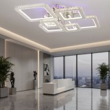 Lustra LED cu telecomanda si cristal NOVA RHOMBA RGB, 178W, 6 Patrate, lumina Rece/Calda/Neutra, Dimabila, Crom Lucios