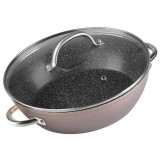Oala Aluminiu cu Capac MagicHome, 2.8L, 26cm, Maro Coffee Brown Line, Inductie, Antiaderenta, Inox
