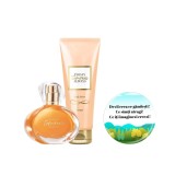 Set complet pentru Ea TTA Tomorrow (apa de parfum, lotiune de corp), insotit de insigna Dactylion cu mesaj motivational, 45 ml, Avon