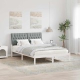 Cumpara ieftin Cadru de pat cu tablie tapitata cu headboard Alb 160 x 200 cm