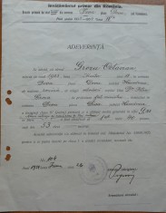 Adeverința de absolvire invațămant primar, 1934, Octavian Groza, fost ministru + adeverința de munca, 1941