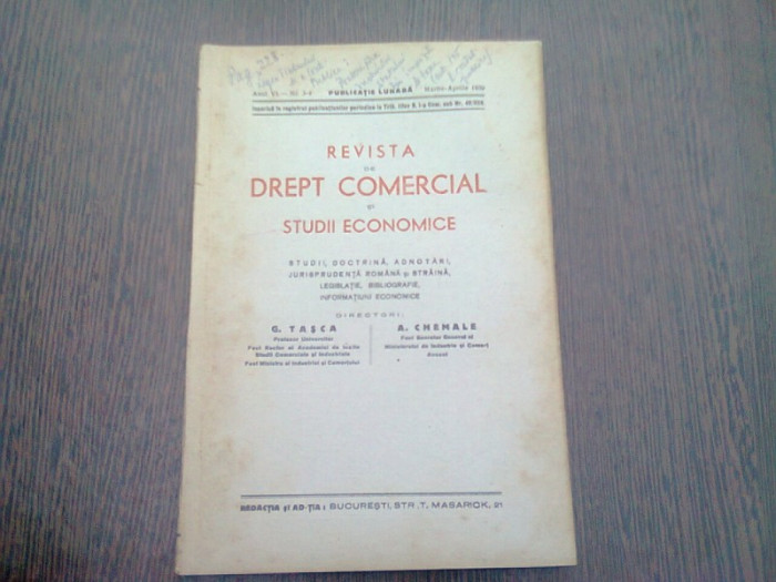 REVISTA DE DREPT COMERCIAL SI STUDII ECONOMICE NR.3-4/1939