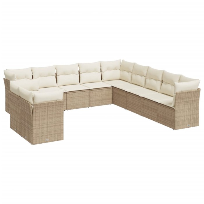 Set canapele de gradina cu perne, 11 piese, bej, poliratan