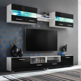 Mobilier sufragerie, spatiu TV 5 piese, lumini LED Negru lucios