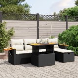 Set mobilier de grădină cu perne, 6 piese, negru, poliratan