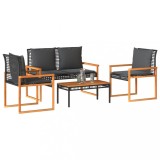 Gossi set mobilier relaxare gradina 4 piese cu perne poliratan negru