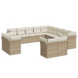 Set canapele de gradina, 13 piese, cu perne, bej, poliratan