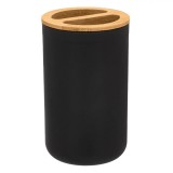 Suport Periuță de Dinți, Model Rotund, Plastic, Detalii Bambus, Diametru 6.5 cm, &Icirc;nălțime 11 cm, Negru, Oem
