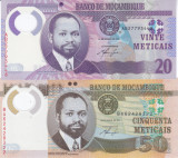 Bancnota Mozambic 20 si 50 Meticais 2011 - P149a/ 150a UNC ( polimer , set x2 )
