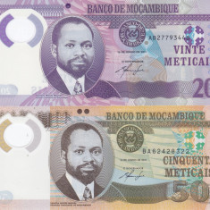 Bancnota Mozambic 20 si 50 Meticais 2011 - P149a/ 150a UNC ( polimer , set x2 )