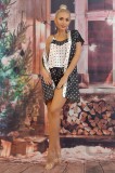L832RR-1122 Set 3 piese lenjerie tip pijama din material satinat cu print buline