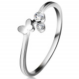 Inel cu diamant din aur alb 14K - două diamante transparente, fluturaș lucios - Marime inel: 54