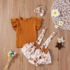 Costumas cu tricou maro - Floricele (Marime Disponibila: 6-9 luni (Marimea 19, Superbaby