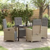 Set de dining pentru grădină 5 piese cu perne bej din rattan sintetic