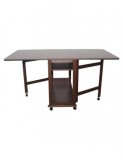 Masa plianta cu spatiu depozitare Util, pentru living si bucatarie, PAL, structura lemn masiv, cu role, 6 persoane, 160x96x80 cm, wenge
