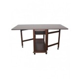 Masa plianta cu spatiu depozitare Util, pentru living si bucatarie, PAL, structura lemn masiv, cu role, 6 persoane, 160x96x80 cm, wenge