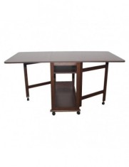 Masa plianta cu spatiu depozitare Util, pentru living si bucatarie, PAL, structura lemn masiv, cu role, 6 persoane, 160x96x80 cm, wenge