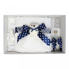 Trusou botez fundita bleumarin cu buline, cu ursulet, Denikos&reg; 38