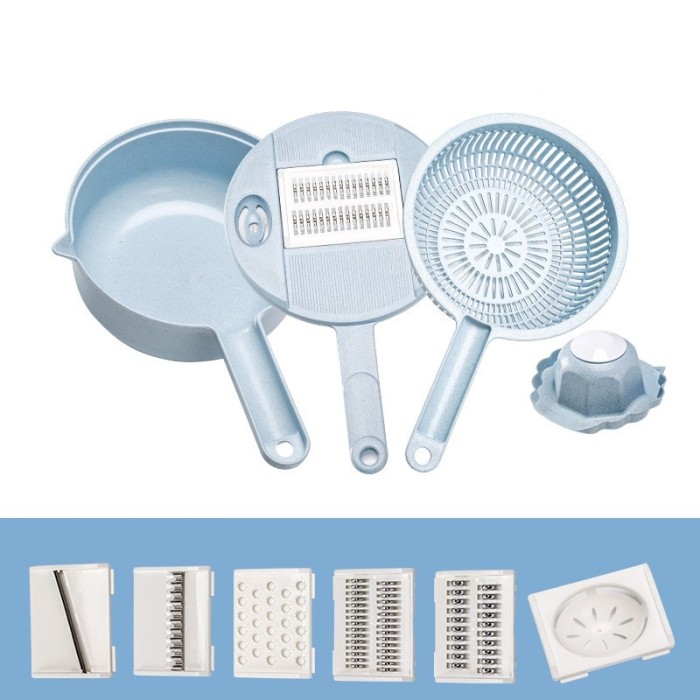 Razatoare multifunctionala flippy pentru legume, fructe, branzeturi, 10 piese, 27.6x8 cm, albastru