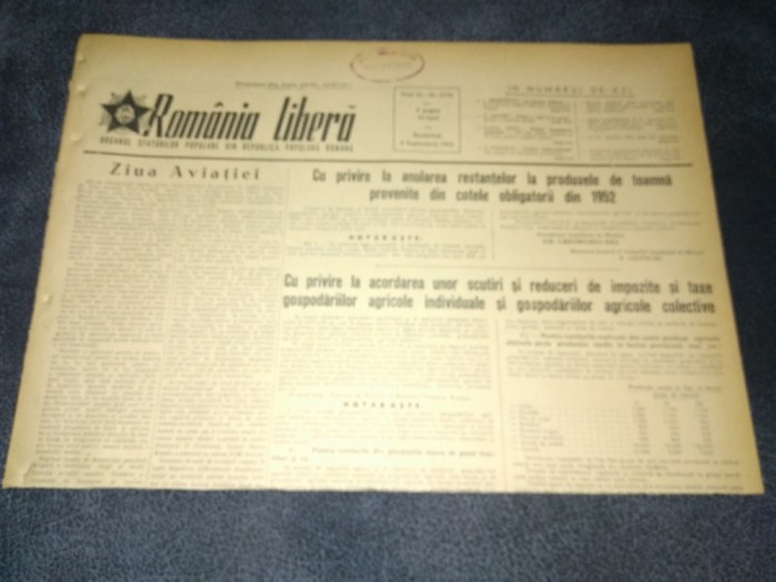 ZIARUL ROMANIA LIBERA 6 SEPTEMBRIE 1953