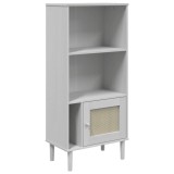 Cumpara ieftin Biblioteca SENJA aspect ratan alb 60x35x130 cm lemn masiv pin