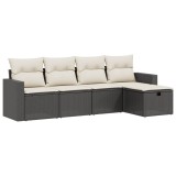 Set mobilier de gradina cu perne, 5 piese, negru, poliratan