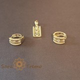 Set cercei rotunzi si pandantiv dreptunghiular cu zirconia - placat 14k