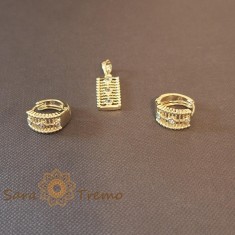 Set cercei rotunzi si pandantiv dreptunghiular cu zirconia - placat 14k