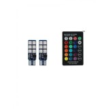 Set 2 becuri auto W5W/T10-12 Smd -RGB cu telecomanda