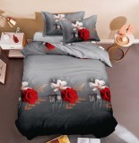 Cumpara ieftin Lenjerie De Pat 3D - Hera Xu020, Bumbac, 4 Piese, Fara Elastic, Gri, Imprimeu