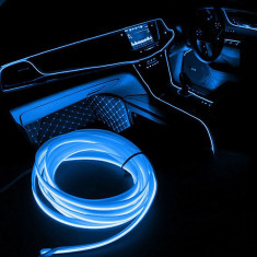 Fir neon banda led lumina ambientala auto bord portiere 5m usb albastru el wire foto
