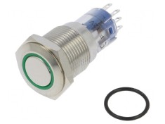 Comutator Anti-Vandalism DPDT Verde IP67 3A 250VAC