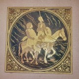 F647-Aplica veche Don Quihote si Sancho Panza metal(fier) gravat si aurit.