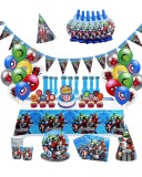 Set vesela petrecere Avengers pentru 10 copii, decorarea completa a mesei + baloane, Albastru
