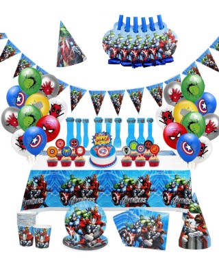 Set vesela petrecere Avengers pentru 10 copii, decorarea completa a mesei + baloane, Albastru foto