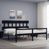VidaXL Cadru de pat senior cu tăblie, 200x200 cm, negru, lemn masiv