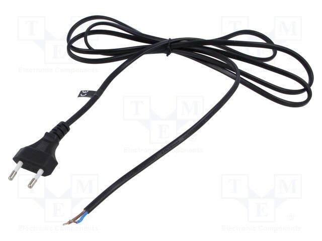 Cablu 2x0,75mm2 CEE 7/16 (C) cu mufă PVC 2m negru 2,5A POS