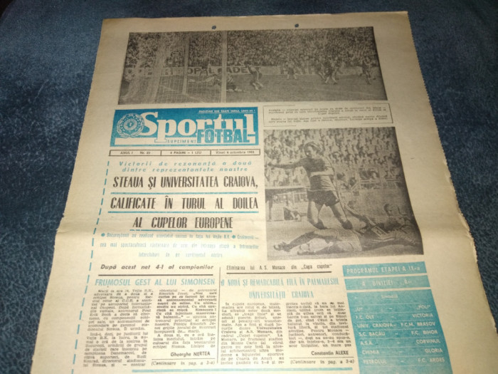 ZIARUL SPORTUL SUPLIMENT FOTBAL 4 OCTOMBRIE 1985