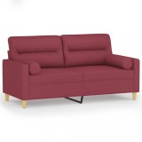 Canapea cu 2 locuri cu pernute, rosu vin, 140 cm, textil