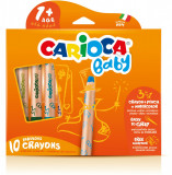 Creioane Colorate Carioca Baby 1+, 3 In 1, 10 Culori/cutie, Ascutitoare Inclusa