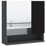 Dulap de baie cu oglindă și 2 uși, oglindă de baie de perete cu rafturi din lemn reglabile, 55x17x55cm negru, gri &icirc;nchis Kleankin | Aosom Romania