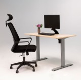 Pachet Smart Combo, Birou electric SmartAdjust, reglabil, controler sus/jos, 1 motor, cadru gri, blat crem 140x70 cm, Scaun ergonomic, tetiera, spatar, Dab4Office