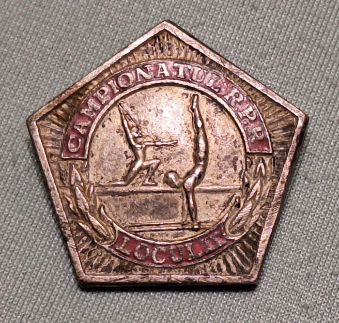 Campionatul RPR - Republica Populara Romana - Locul 2 Gimnastica, insigna rara, anii 1950