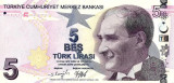 Bancnota Turcia 5 Lira (2022) - P222 UNC ( serie F )