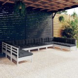 Gossi set mobilier de gradina cu perne, 10 piese, alb lemn masiv pin